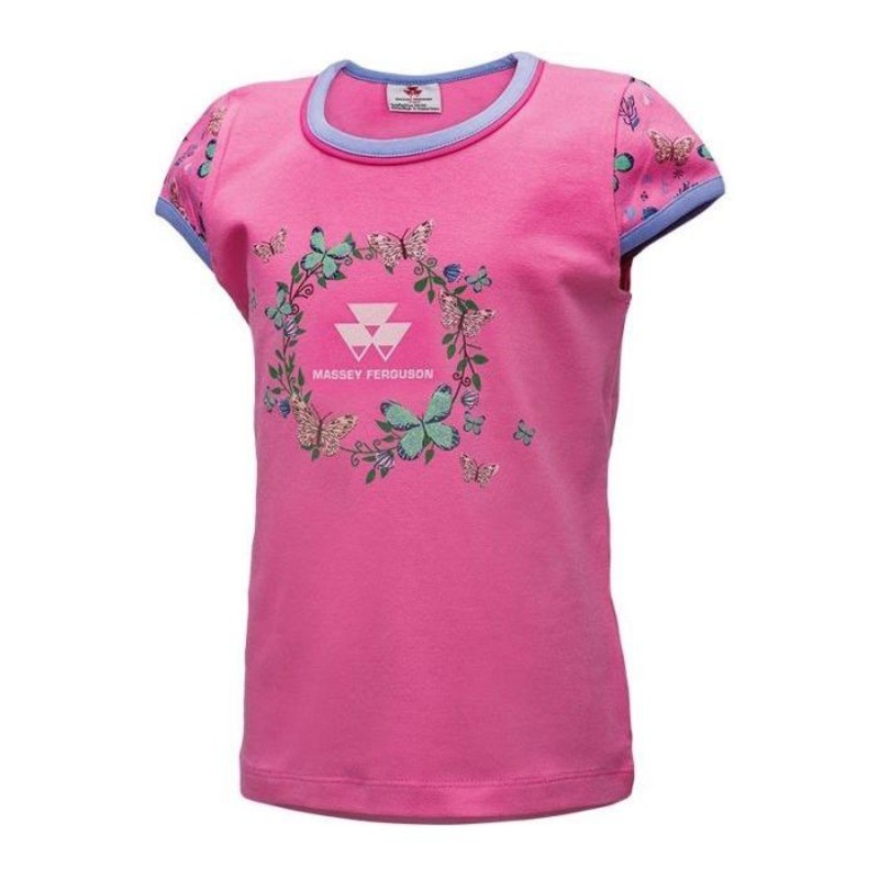 *SPECIAL PRICE* - Massey Ferguson Kids Pink T-Shirt with Butterfly Design  X993310028