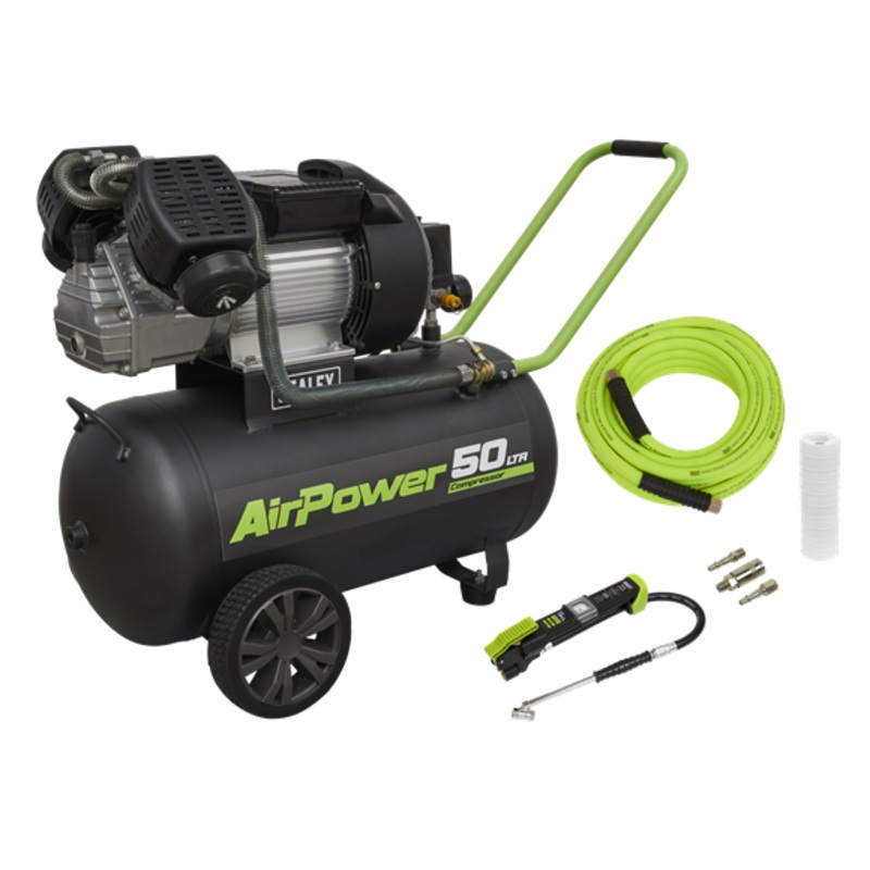 Sealey | 50L V-Twin Direct Drive Air Compressor 3hp with Air Accessory Kit - SAC5030VEKIT