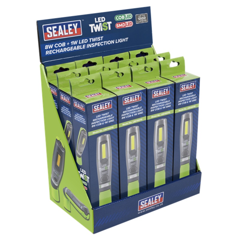 Sealey | LED Twist Rechargeable Inspection Light, Green - Box of 12 - LED1001GDB