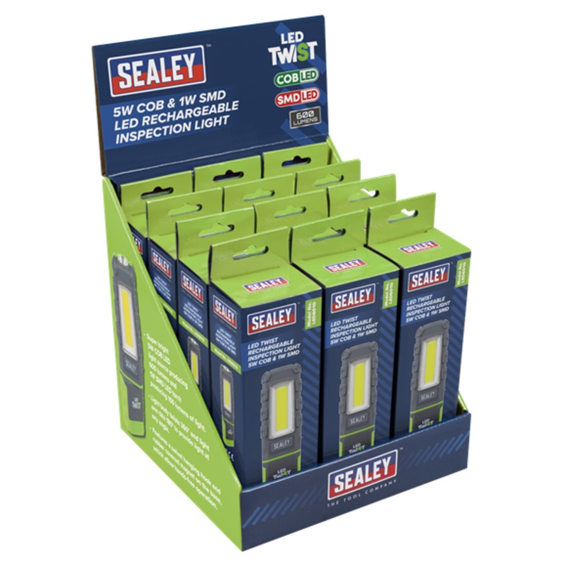 Sealey | LED Twist Rechargeable Inspection Light, Green - Box of 12 - LED601GDB