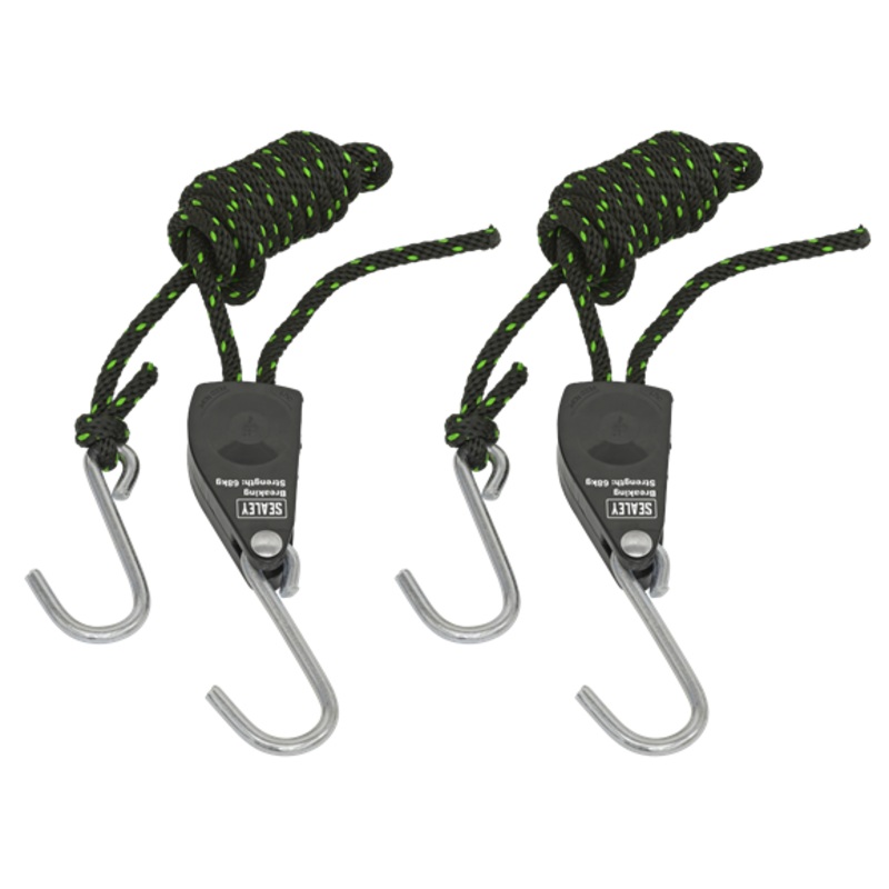 Sealey | Parts Hanger/Tie Down Ratchet with S-Shaped Hooks 2m - Pack of 2 - VS0114