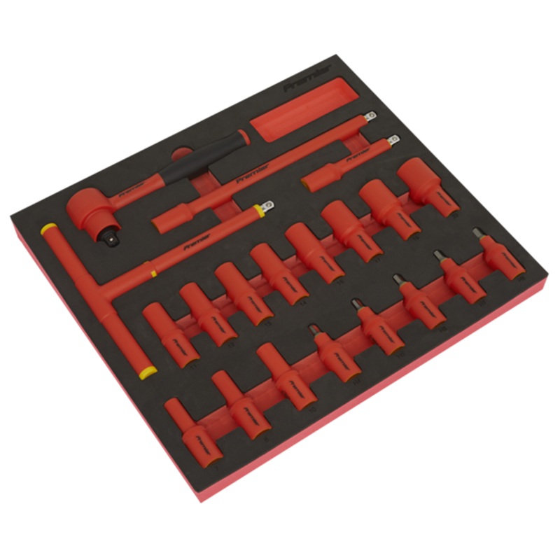 Sealey | Premier Insulated Socket Set with Tool Tray 3/8"Sq Drive 20pc - VDE Approved - TBTE02