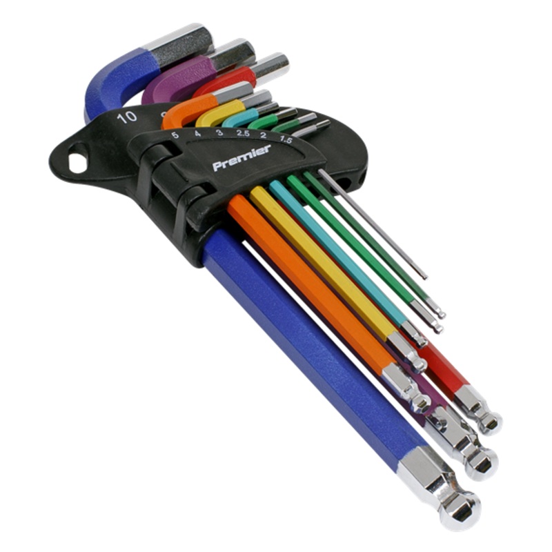 Sealey | Premier Long Colour-Coded Ball-End Hex Key Set 9pc - Display Box of 10 - AK7190DB