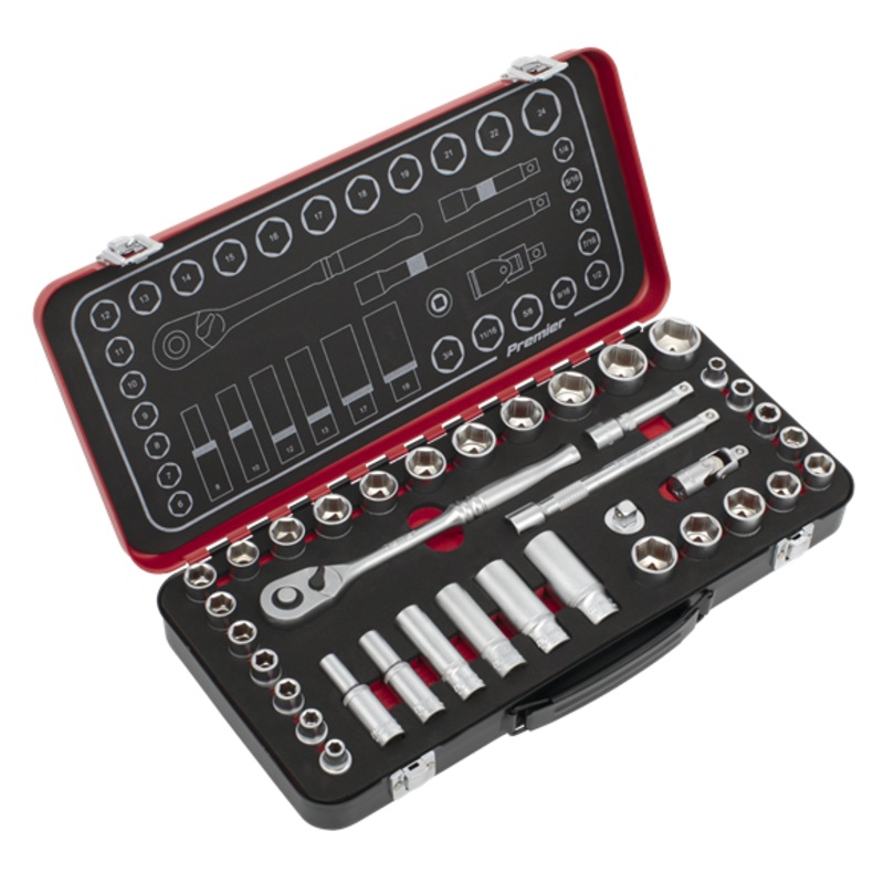 Sealey | Premier Platinum Metric/Imperial Socket Set 3/8"Sq Drive 37pc - AK7923