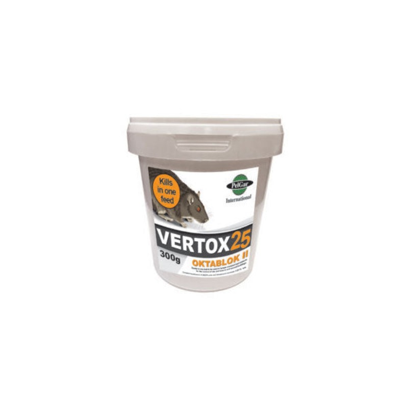 Vertox 25 Oktablok II  300g Tub | Highly Effective Rodent Bait | VERTOXBLK