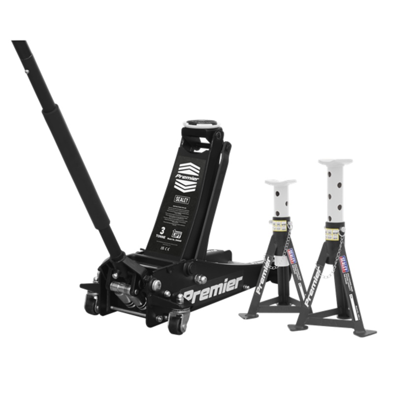 Sealey | Premier Trolley Jack 3 Tonne & Axle Stands (Pair) 3 Tonne per Stand Combo - 3040ABCOMBO