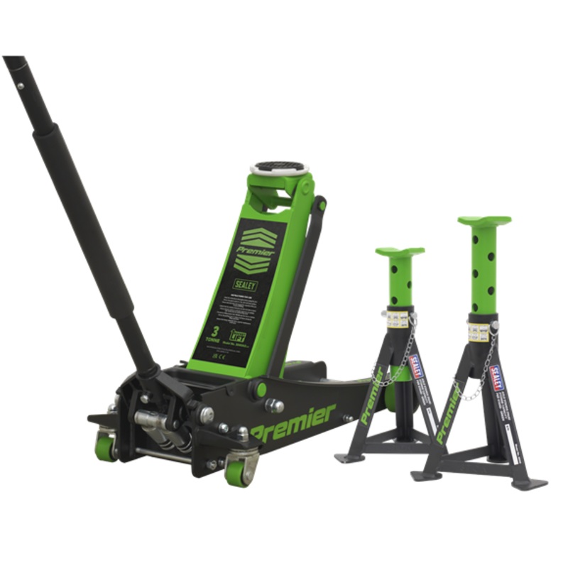 Sealey | Premier Trolley Jack 3 Tonne & Axle Stands (Pair) 3 Tonne per Stand Combo - 3040AGCOMBO1