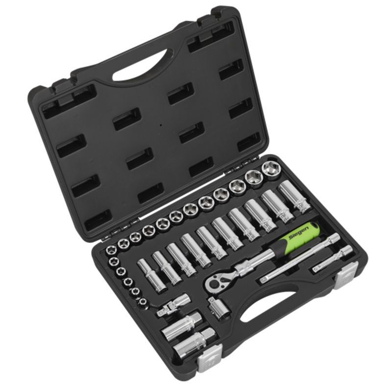 Sealey | Siegen Extendable Ratchet Socket Set 3/8"Sq Drive 34pc - S01287