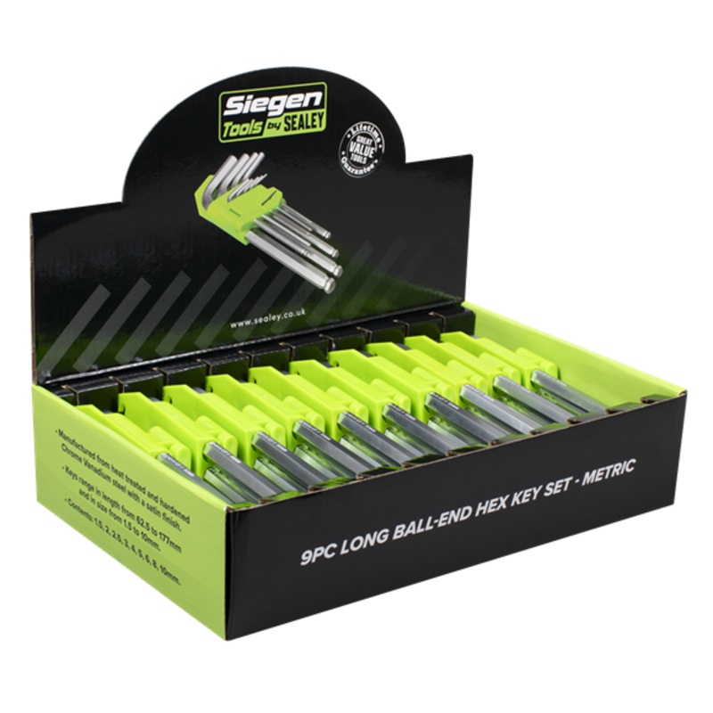 Sealey | Siegen Long Ball-End Hex Key Set 9pc - Display Box of 10 - S01263