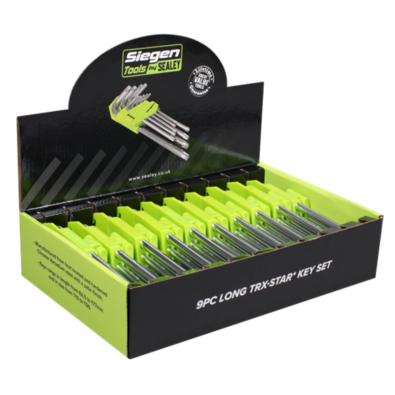 Sealey | Siegen Long TRX-Star* Key Set 9pc - Display Box of 10 - S01264