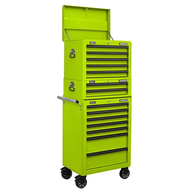 Sealey | Superline PRO Topchest, Mid-Box Tool Chest & Rollcab Combination 14 Drawer - Green - APSTACKTHV