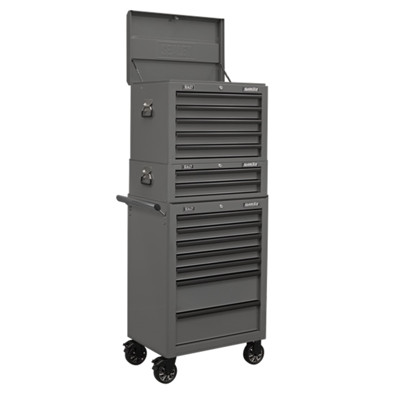 Sealey | Superline PRO Topchest, Mid-Box Tool Chest & Rollcab Combination 14 Drawer - Grey - APSTACKTGR