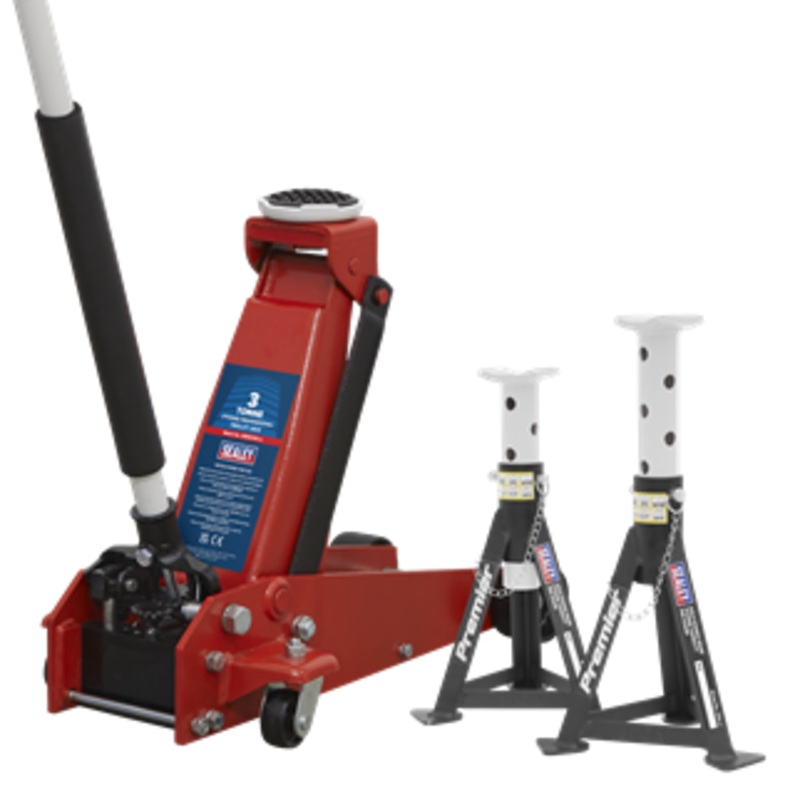 Sealey | Trolley Jack 3 Tonne & Axle Stands (Pair) 3 Tonne per Stand Combo - 3000CXDCOMBO1