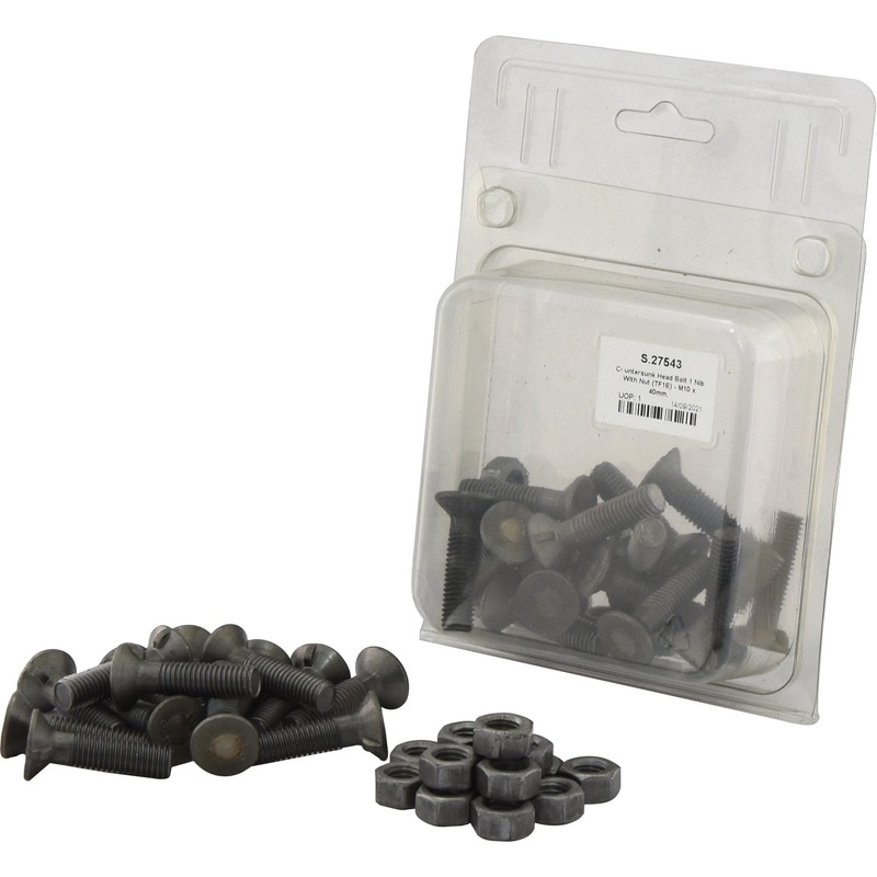 Countersunk Head Bolt 1 Nib With Nut (TF1E) - M10 x 40mm, Tensile strength 8.8 (14 pcs. Agripak) | Sparex Part No.S.27543