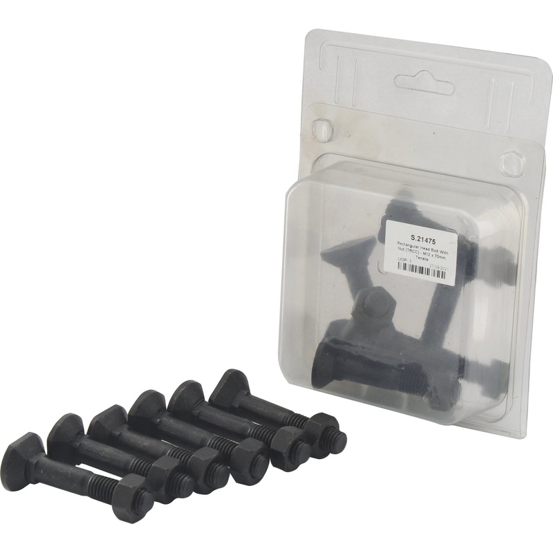 Rectangular Head Bolt With Nut (TRCC) - M12 x 70mm, Tensile strength 12.9 (6 pcs. Agripak) | Sparex Part No.S.21475