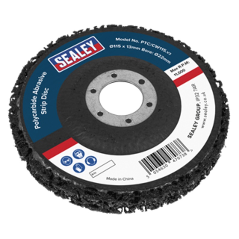 Sealey | 115 x 13mm Black Polycarbide Abrasive Strip Disc 22mm Bore - Display Box of 10 - PTC/CW115DB