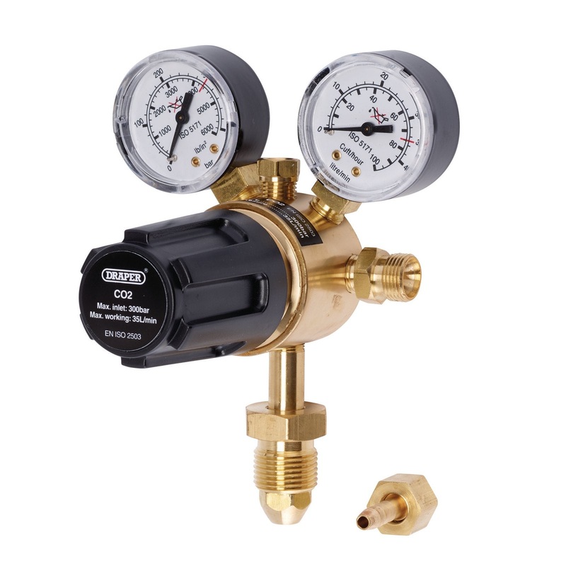 Draper Industrial Gas Bottle Regulator With Double Gauge, 300 Bar - WREGICO2-2G