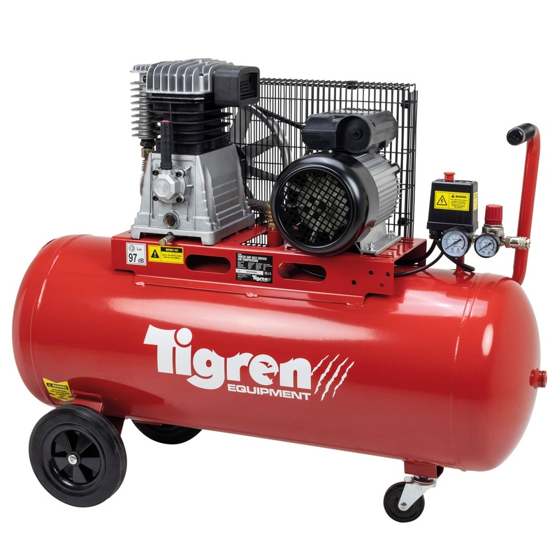 TIGREN 100L 3hp Belt-Driven Compressor | Twin Cylinder | IP-04396