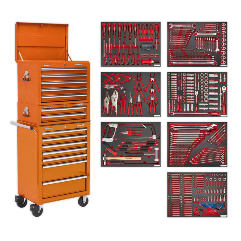 Tool Chest Combination 14 Drawer with Ball-Bearing Slides - Orange & 446pc Tool Kit - TBTPCOMBO4