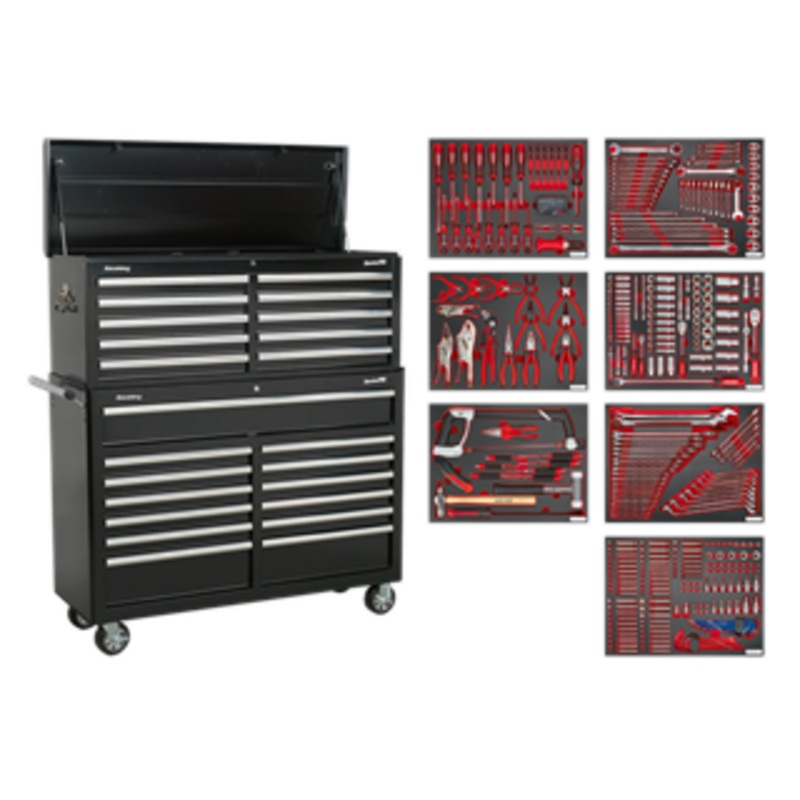 Tool Chest Combination 23 Drawer with Ball-Bearing Slides - Black with 446pc Tool Kit - TBTPBCOMBO4